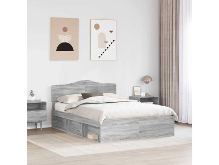SKTQYQO Bettgestell Grau Sonoma 140 x 190 cm Kiefer massiv Technisches Holz, Kopfteil inklusive, rechteckiges Design, moderner Stil
