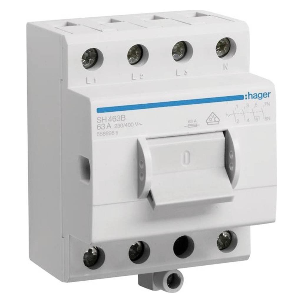 Hager HAG SH463B Ausschalter 4polig 63A 3,5PLE m. Zusatzklemme (SH463B)