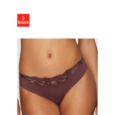 Slip NUANCE BY LASCANA "mit Spitzeneinsatz vorne", Damen, Gr. 44/46, Microfaser, braun (2x dunkelbraun), Microfaser, Obermaterial: 85% Polyamid, 15% Elasthan, körpernah, Unterhosen Slip, als Dessous-Set kombinierbar, Dessous