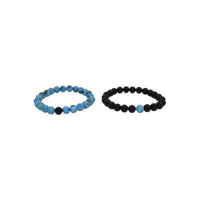 Armband Set FIRETTI "Multipack Schmuck Geschenk Zugarmbänder Steinarmband Edelstein" Gr. 20, blau (türkis, schwarz, türkis, schwarz), Armbänder, Damen, 20, Silikon Stein, Silikon, Stein, Made in Germany - mit Howlith, Türkis oder Dalmatiner Jaspis...