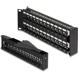 Delock 66977 48,30cm (19") Keystone Patchpanel 48 Port 2 HE gewinkelt schwarz, Server Zubehör, Schwarz
