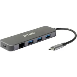 D-Link DUB-2334, USB Type-C, RJ-45, USB 3.2 Gen 1 (3.1 Gen 1) Type-A, USB Type-C, 5000 Mbit/s, Grey (USB-C, 5 Ports), Dockingstation + USB Hub, Grau