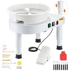 VEVOR Töpferscheibe 28 cm Keramik Rad Maschine Tonmaschine, Drehzahlregelung 60–300 U/min per Fußpedal Abnehmbares Becken Verstellbarer Hubfuß Komplettes Zubehör DIY-Projekte Weiß