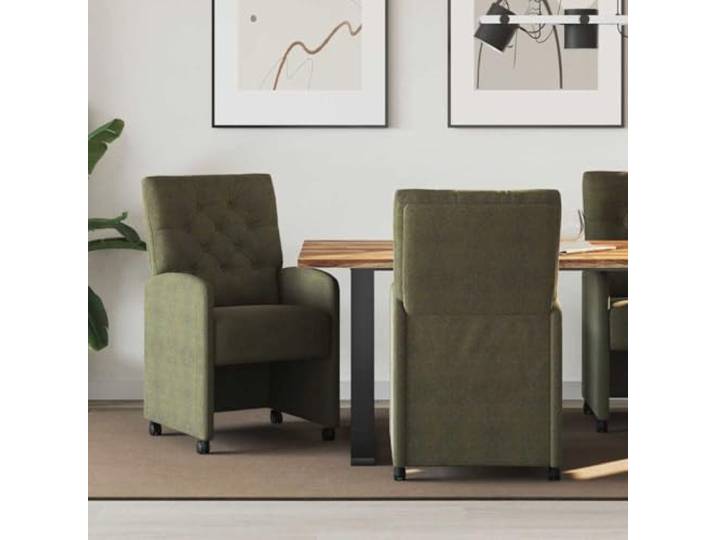 Esszimmerstühle mit Rollen 2 Stk, Kunstleder Armeegrün, Polsterstuhl Pflegeleichtes Kunstleder, Schaumstoffpolsterung, gebogene Armlehnen, Rollen für Flexibilität, einfache Montage
