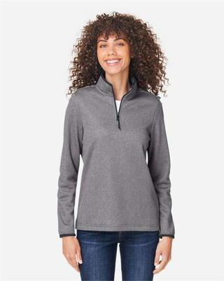 CORE365 CE73W Women's Venture Heathered Stripe Quarter-Zip Pullover T-Shirt in Black/White size XS   Polyester