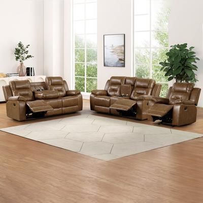 Furniture of America Charlestly 3-Piece Brown Faux Leather Sofa Set