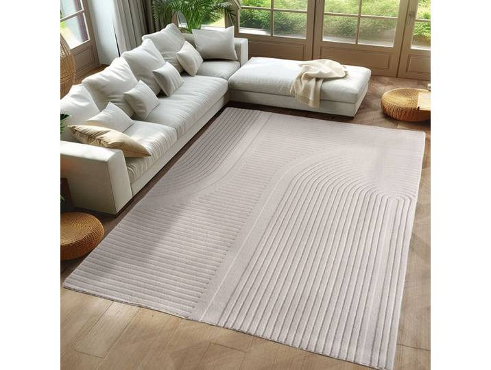 Carpetsale24 Tapis XXL 240x340 cm crème lavable effet 3D design scandinave élégant doux pour grand salon ou pièce spacieuse