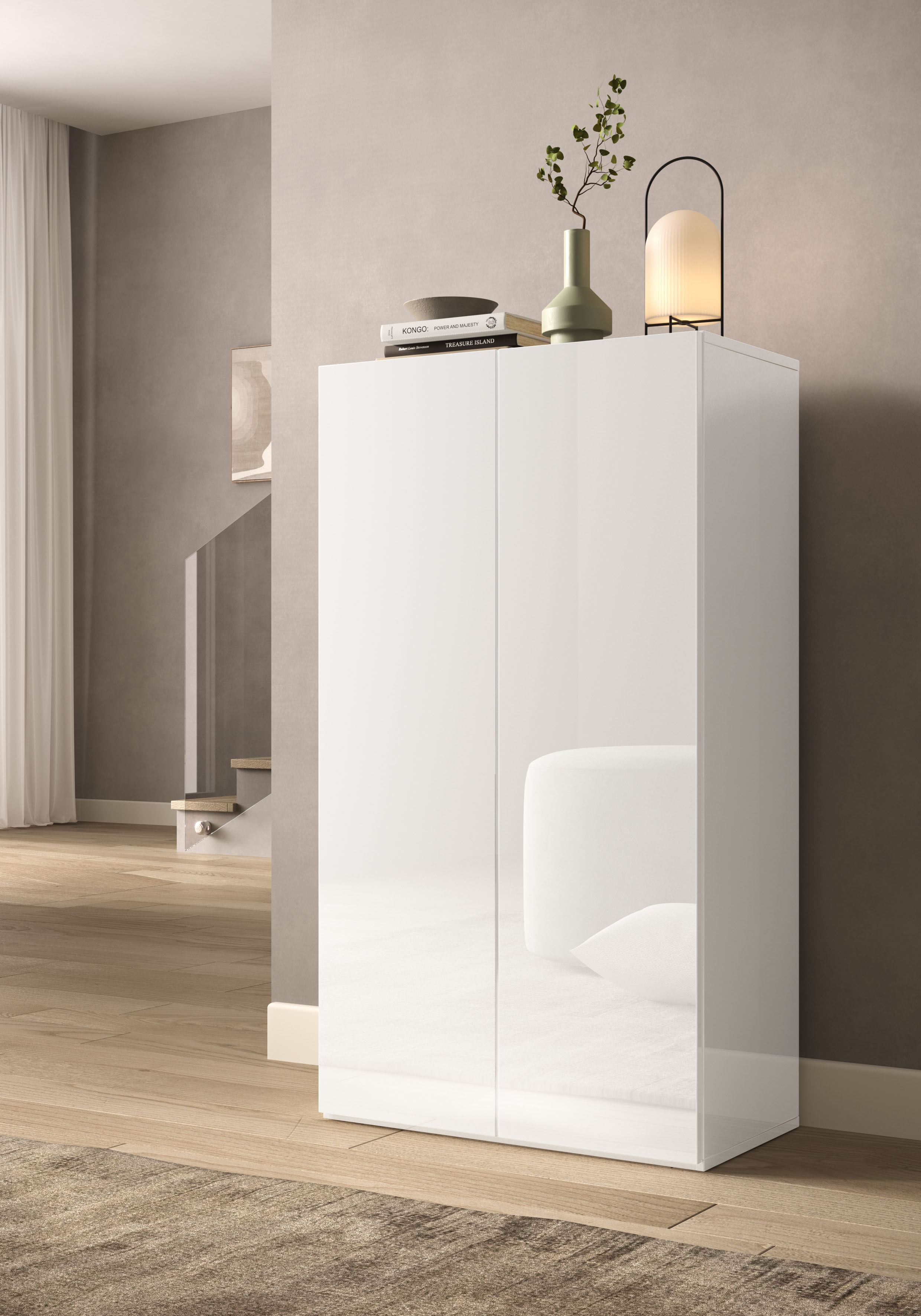 Schuhschrank GOODPRODUCT "SMILE Breite 63 cm, Höhe 114 cm, Schuhregal mit 5 Ebenen", weiss (weiß hochglanz lack), B:63cm H:114cm T:35cm, Schränke, Schuhschrank, Schuhkommode in Weiss Hochglanz Lack weiß hochglanz lack weiss, B/H/T: 63cm x 114cm x 35cm, Tü
