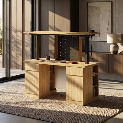 FUFU&GAGA "54.3"" Electric Standing Desk Height Adjustable Sit Stand Computer Desk with 3 Preset Heights, Pegboard, Light and Power Outlet,"