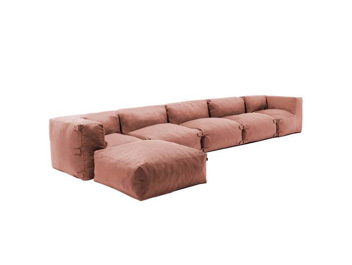 Modulare Gartenmöbel für 6 Personen bestehend aus 3 Sesseln, 2 Ecksesseln und 1 Sitzsack