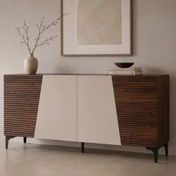 Sideboard MCW-Q83, Kommode Schrank Türen 3D-Struktur Staufächer MDF Melamin 80x160x42cm ~ Walnuss-Optik