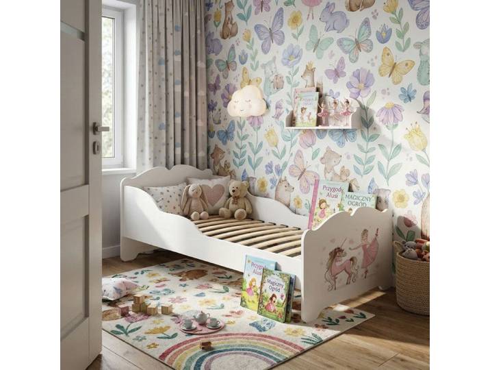 Lit enfant ANNA 140x70 avec motif licorne – blanc sans matelas
