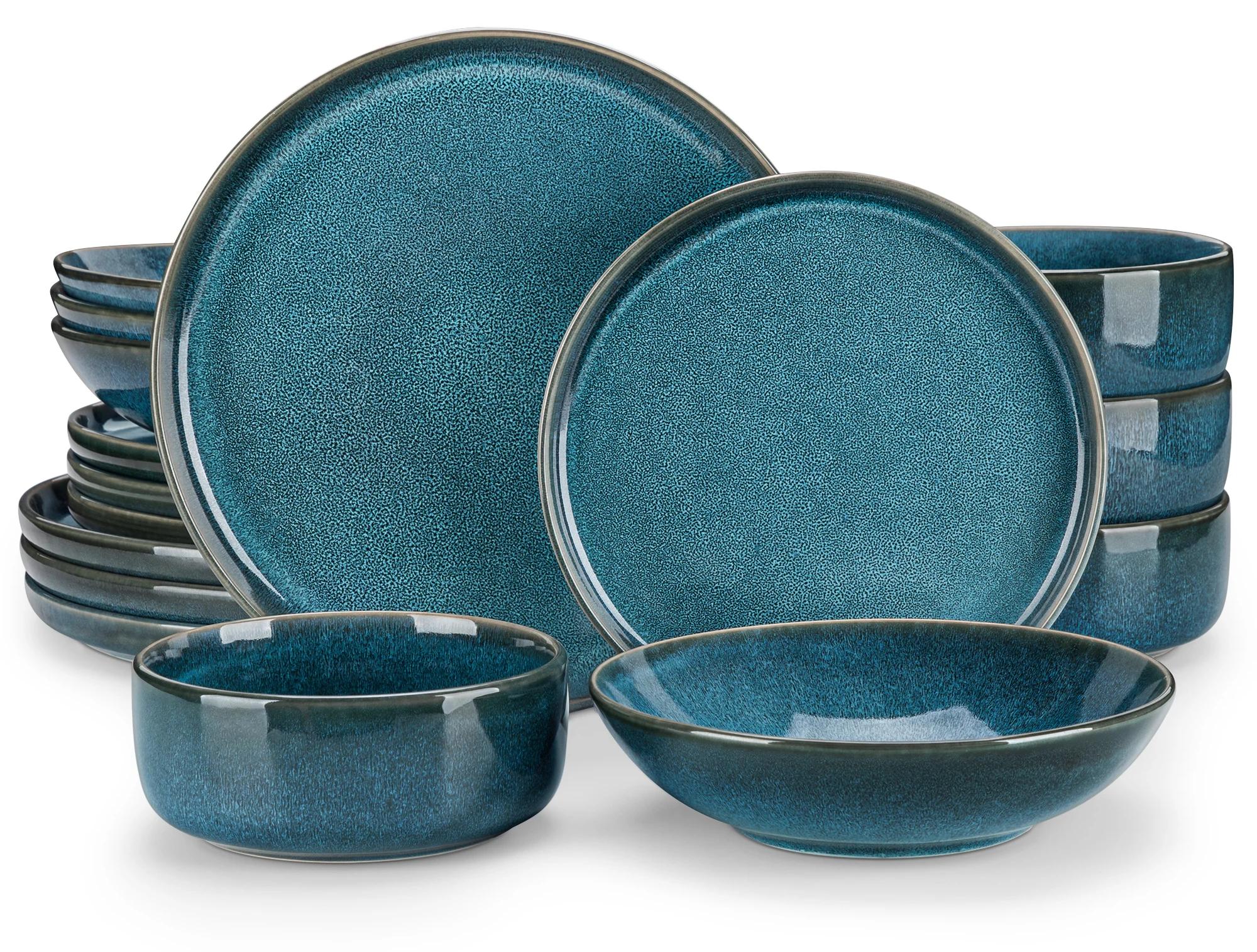 Keramik-Geschirrset - Tafelservice - 32-teilig - Für 4 Personen - Blau - Reaktive Glasur