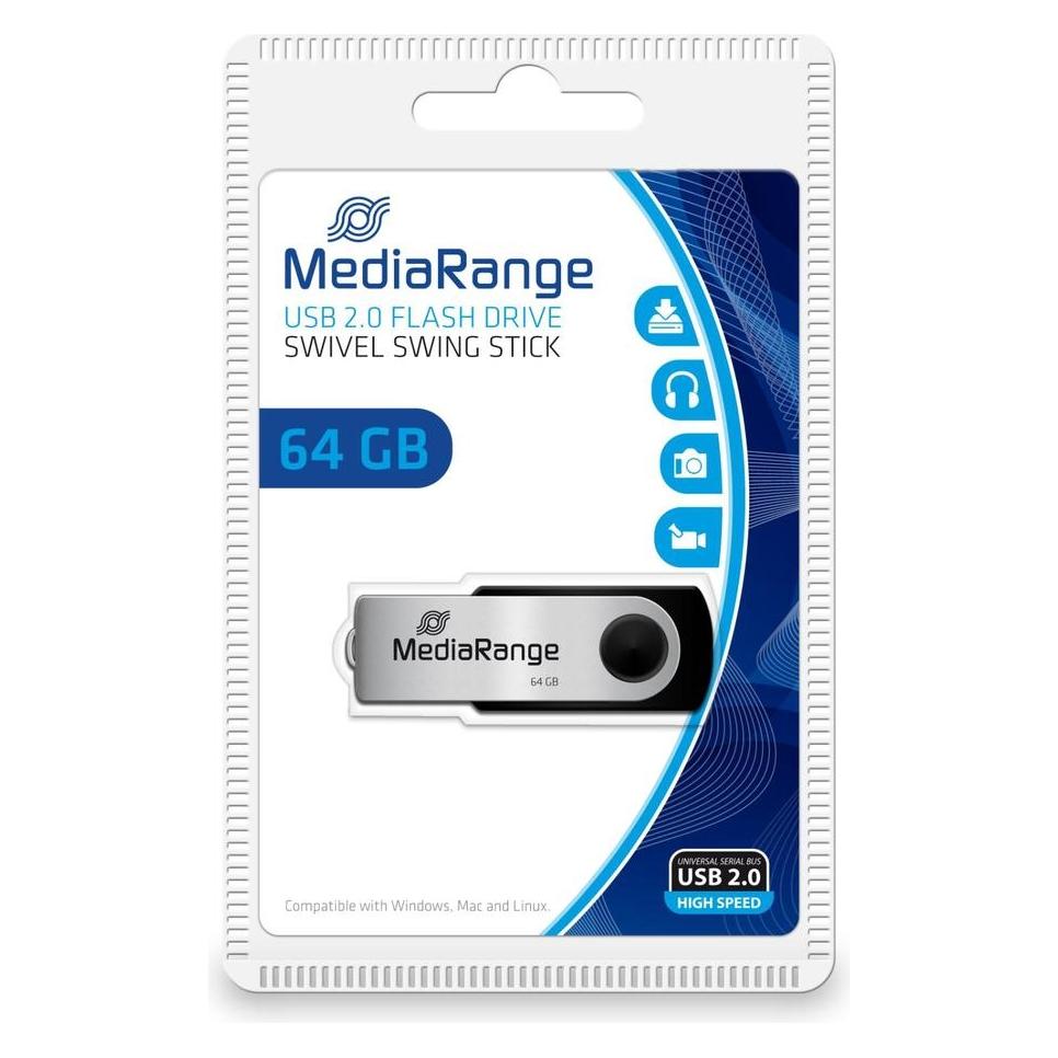 MediaRange USB-Stick, USB 2.0 Schnittstelle, 64GB Speicherkapazit???t, schwarz (64 GB, Micro USB-B, USB-A) (MR912)