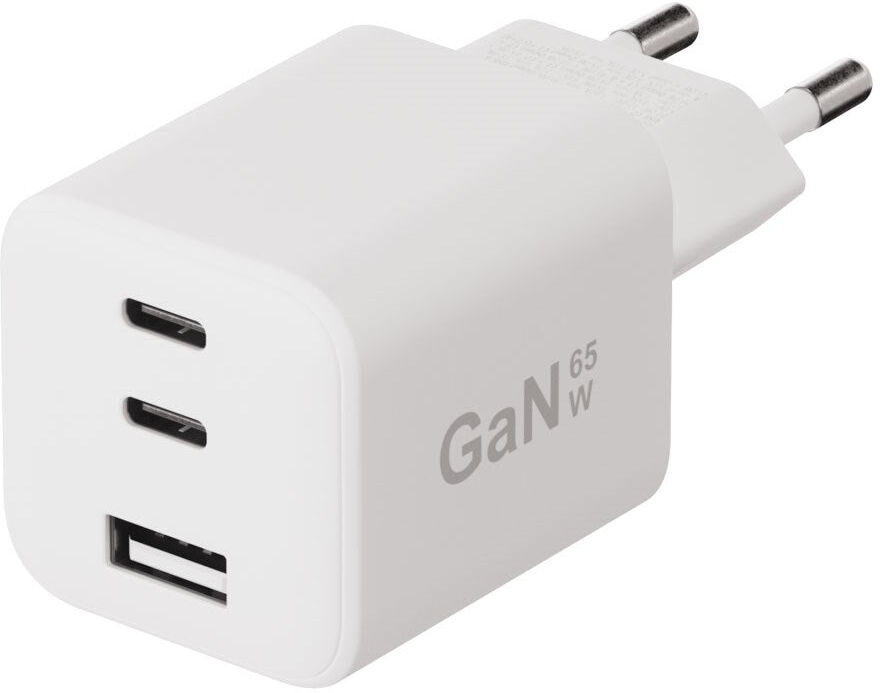 X2O GaN Vægoplader m. 2x USB-C & 1x USB-A - 65W - Hvid