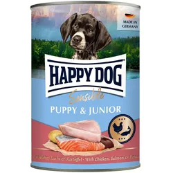 HAPPY DOG Sensible Pure 400g Hundenassfutter PUPPY  Huhn und Lachs mit Kartoffel 6 x 400g