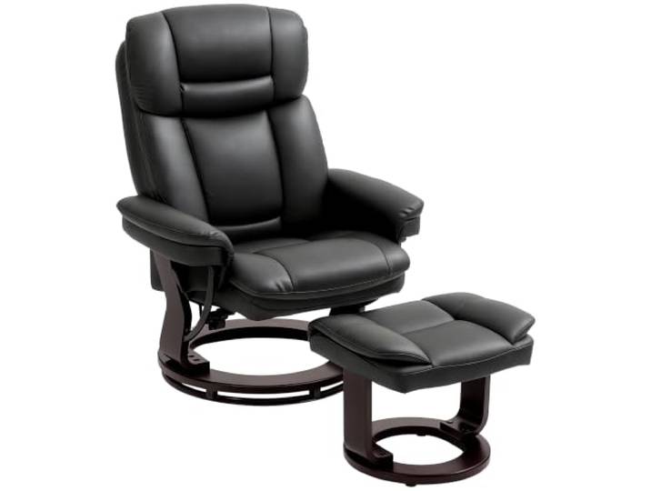 HOMCOM Relaxsessel mit Hocker, 360° Drehbarer Fernsehsessel, Schwarz Liegefunktion, TV-Sessel mit Taschenfeder, für Wohnzimmer, Kunstleder
