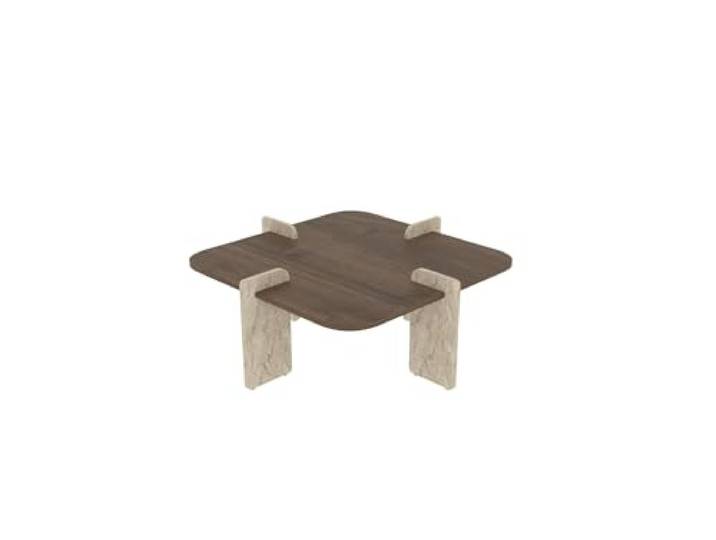 Hanah Home Modern Coffee Table, Walnut & Travertine, 90 x 35 x 90 cm 100% Melamine Coated Chipboard Stylish & Functional Design for Living Room