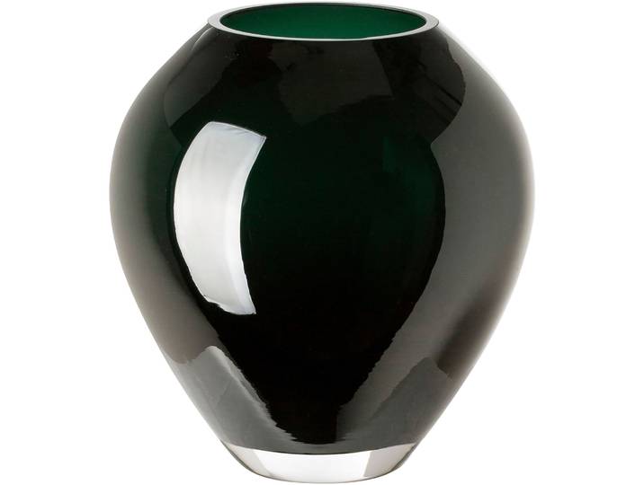 Tischvase FINK LIVIA , grün (dunkelgrün), H:18cm Ø:16cm, Glas, Vasen, Tischvase, aus durchgefärbt Glas, mundgeblasen, Höhe ca. 18 cm