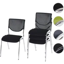 4er-Set Besucherstuhl T401, Konferenzstuhl stapelbar, Stoff/Textil ~ Sitz schwarz, Füße chrom