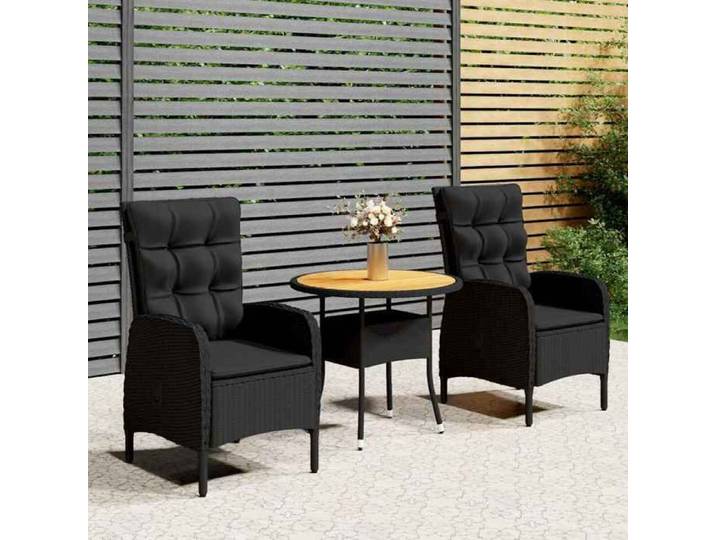 Ensemble bistro noir résine tressée salon table chaises 3 pcs jardin terrasse balcon patio