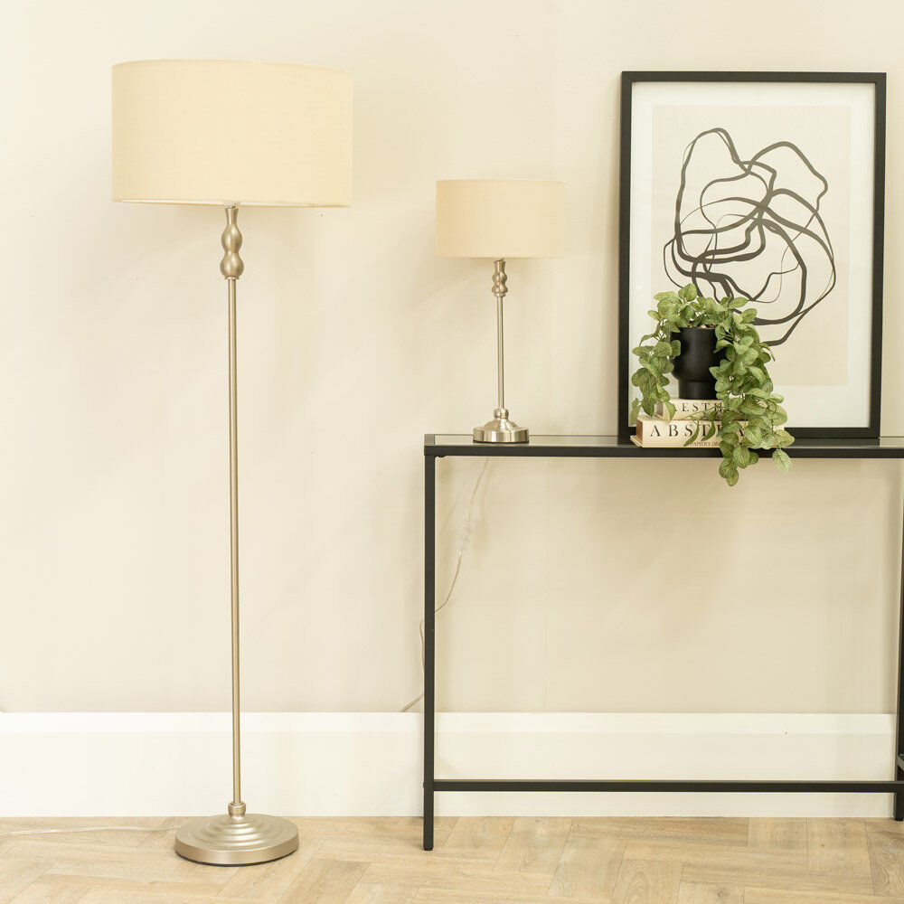 Rosdorf Park Saylorsburg 151cm Traditional Floor Lamp Brush Chrome/Natural 151cm H X 45cm W X 45cm D