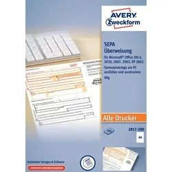 Avery Zweckform SEPA-Überweisung, DIN A4, für PC, alle Drucker, Mikroperforation, Rechtssicherheit, 1 Packung = 200 Blatt