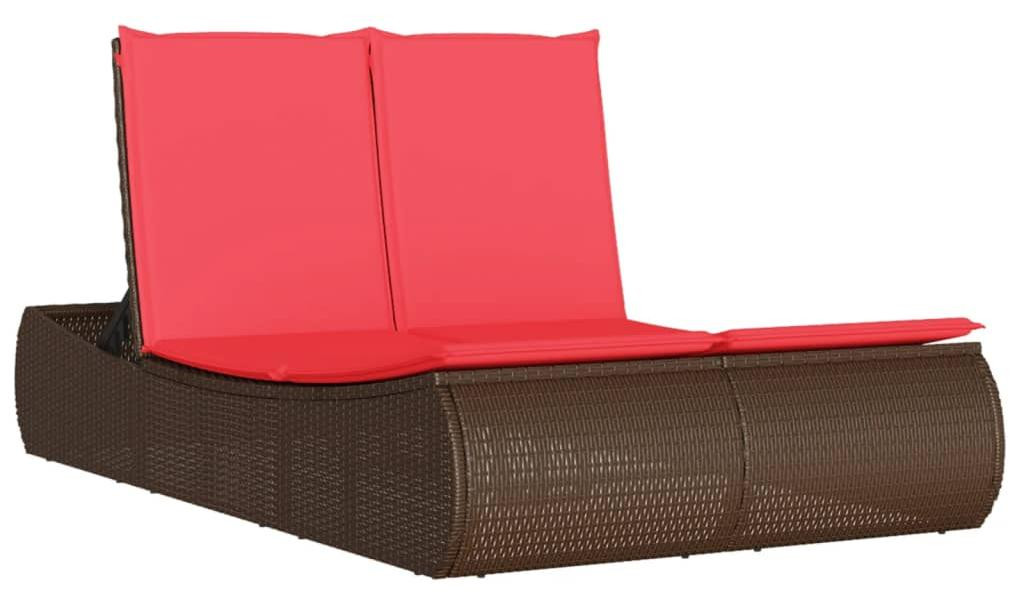 vidaXL Dubbele ligbed met kussens, bruin, polyrotan