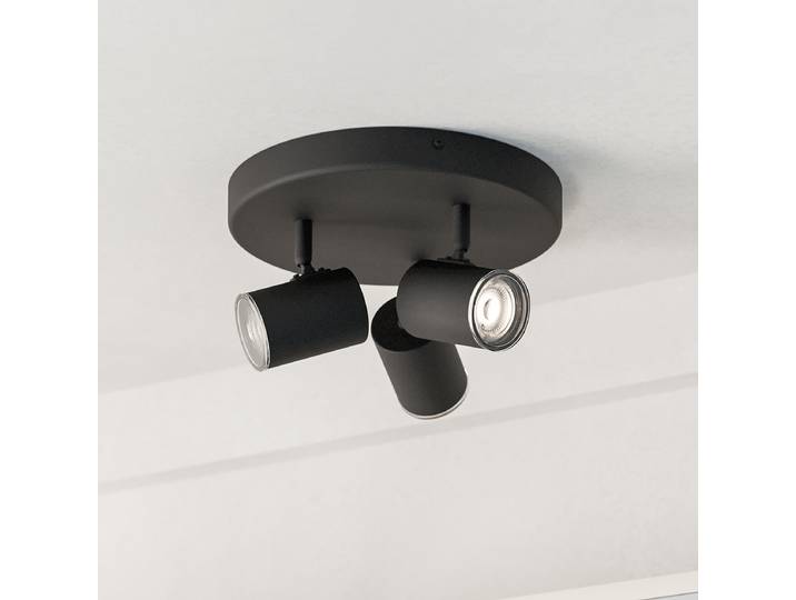 Plafonnier rond 25 x 25 x 13cm Argenté/Noir Acier laqué GU10