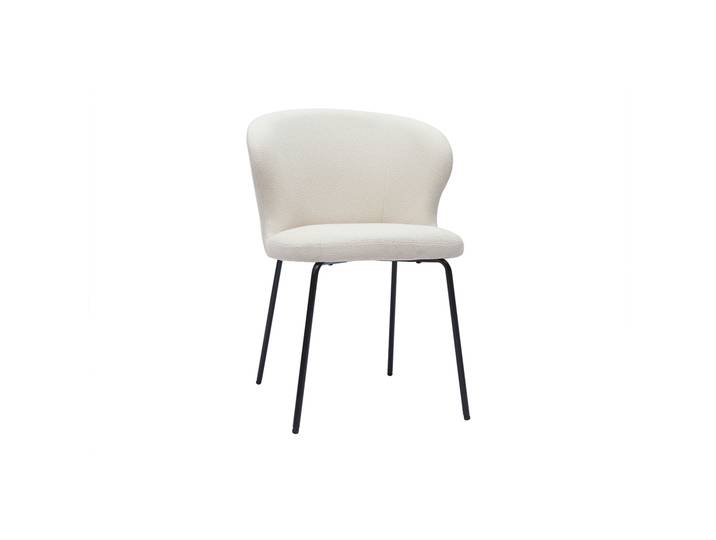 Chaise design blanche en tissu effet laine bouclée et métal noir YDA