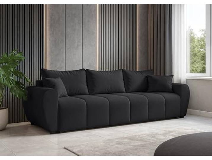 AXLIVING Malatya Big Sofa mit Schlaffunktion Schlafsofa in Schwarz 246cm Funktion Schlafsofa mit Bettkasten: praktisch und platzsparend. T30-Schaum. 3 große & 2 kleine Kissen inklusive.