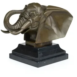 Moritz Bronzeskulptur Elefantenkopf frontal aus Bronze auf schwarzem Marmorsockel mit Filz H 16 cm Tierbüste für Wohnraum Büro Innenbereich als Kunstobjekt