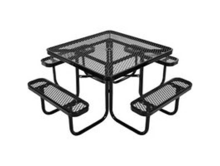 VEVOR Picknicktisch (quadratisch) mit 4 Bänken Sitzgarnitur, wetterfestes Gartenmöbel-Set für Terrasse, beschichtete Stahltische mit Loch für Schirm, Gartengarnitur für Hinterhof Veranda (schwarz)