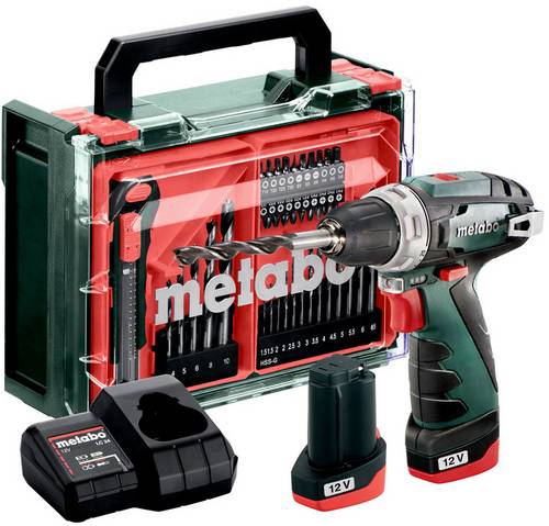 Metabo PowerMaxx BS Basic Set 600080710 Akku-Bohrschrauber 12V 2Ah Li-Ion inkl. 2. Akku, inkl. Ladegerät, bürstenlos, inkl