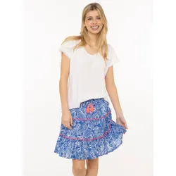Minirock ZWILLINGSHERZ "Paisley", Damen, Gr. S/M, royalblau, Obermaterial: 100% Baumwolle, Röcke Minirock, Paisleymuster, Tasseln, kurzer Schnitt