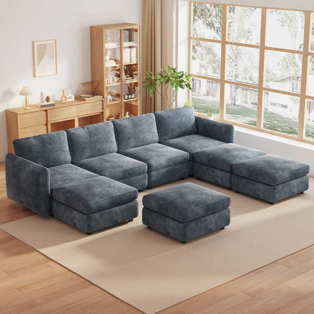 Latitude Run Blue 5 to 9 Seater Modular Storage Sofa Blue 8 seat