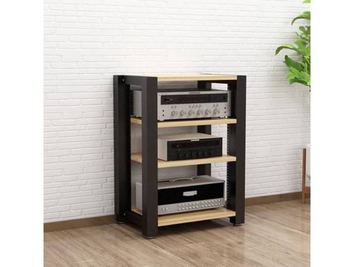 Hifi Rack Stereo-Rack Audio-Rack aus Massivholz und Metall, offenes Gestell 2/3/4/5-stufig mit absorbierenden Füßen, geeignet für Wohnzimmer, Spielzimmer und Schlafzimmer(A,31.5*20*23.6IN)