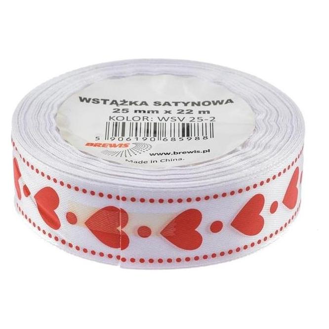 Brewis Weisses Satinband mit Herzen, 25mmx22m (47594580)