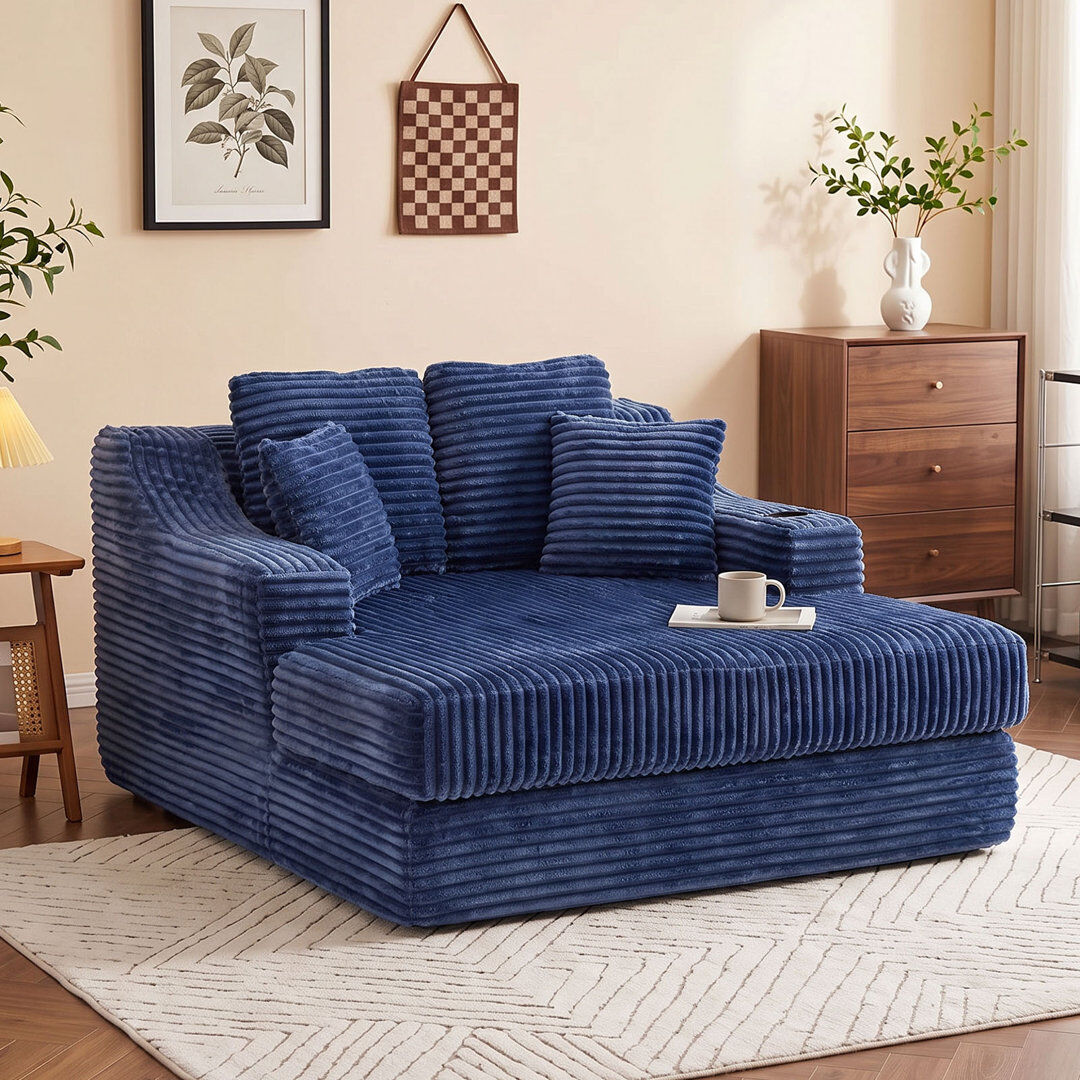 Latitude Run 2 Seater Corduroy Sofa Blue 76cm H X 135cm W X 154cm D