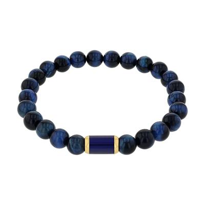 Armband AMOR, blau (gelbgoldfarben, dunkelblau, dunkelblau), Armbänder, Herren, 19cm, Edelstahl, Armband, mit Tigerauge