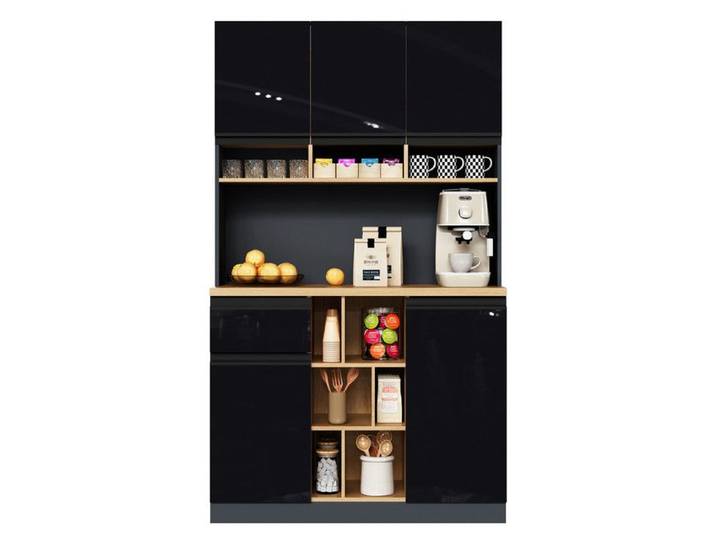 Buffet Cuisine Moderne Meuble Cuisine Rangement Haut Portes Brillantes Meuble de Rangement avec étagères