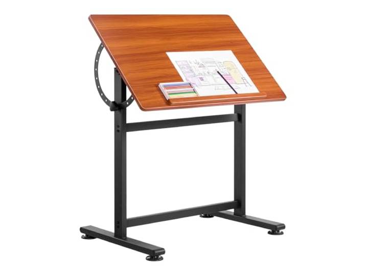 VEVOR Table à Dessin Inclinable 0°-90°\, Bureau pour Dessinateur avec cadre en H Noir et Plateau Marron\, Table d'Architecte en Bois\, Poste de Travail pour Peintre Ingénieur Artiste\, Maison Bureau