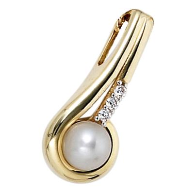 Perlenanhänger JOBO "Anhänger mit Süßwasser-Zuchtperle", gold (gelbgold 333, weiß), Schmuckanhänger, Damen, Gelbgold 333 Perlen, Gelbgold 333, Perlen, 8 Karat 333 Gold mit Zirkonia