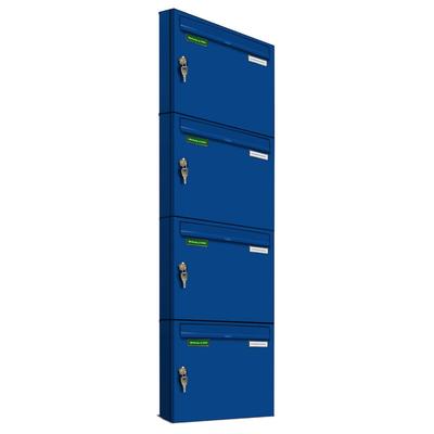 AL Briefkastensysteme 4 x Basic Wand Briefkasten in RAL Farbe 5010 Enzian Blau für Post A4, wetterfest, Artikelnummer: 431P4EA1P5010