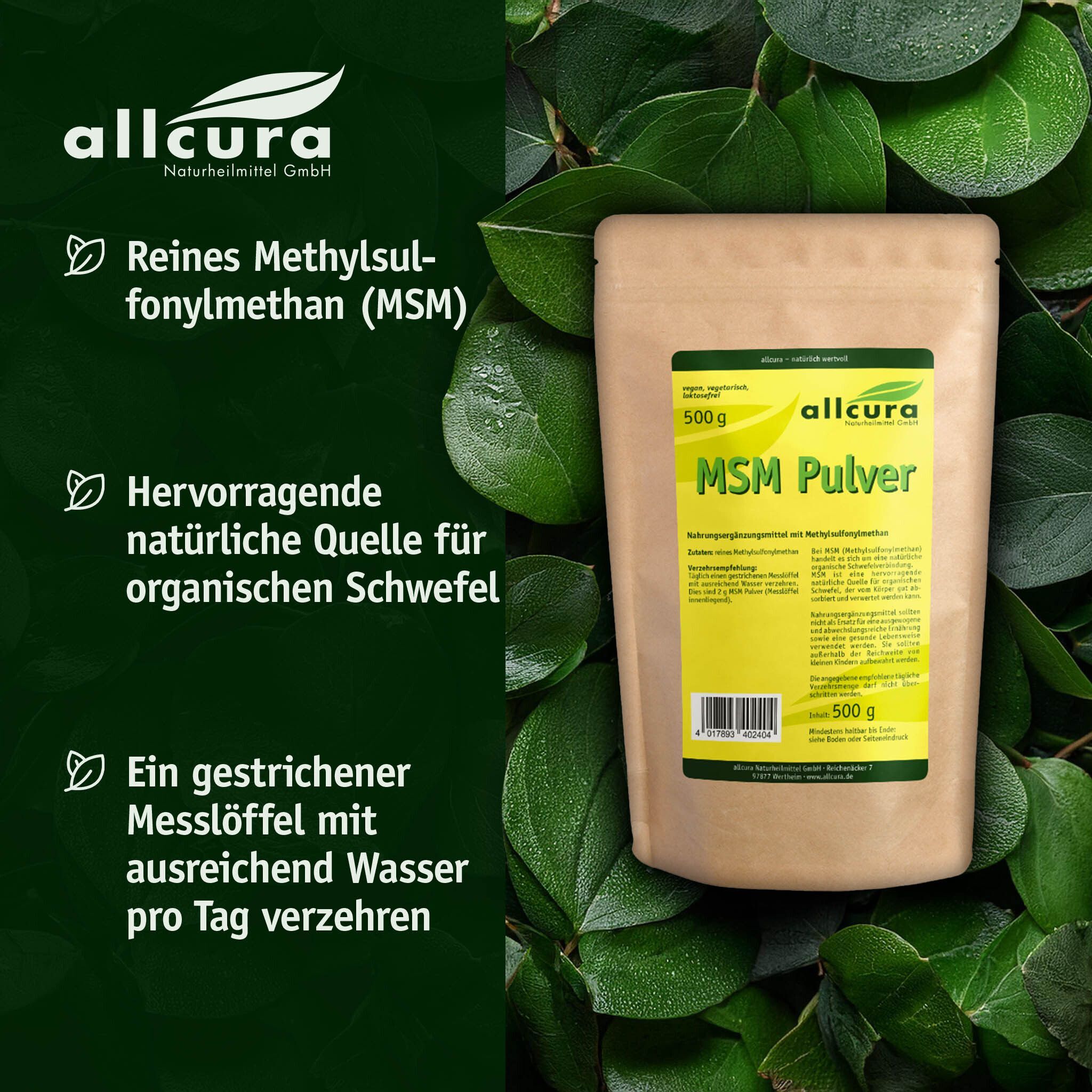 allcura MSM Pulver Methylsulfonylmethan 500 g