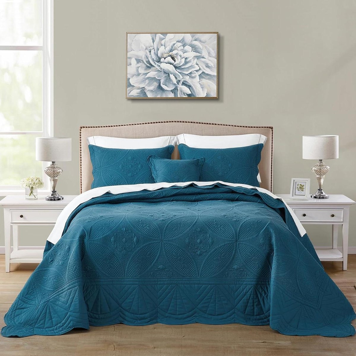 4-delige blauwe bedsprei set met dekbedovertrek voor volwassenen