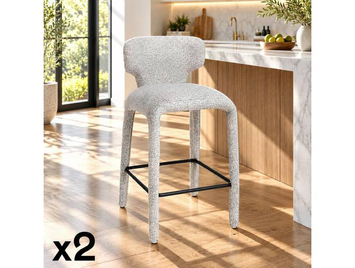 Tabouret De Bar Design En Tissu Gris Avec Dossier (x2) Tulsa
