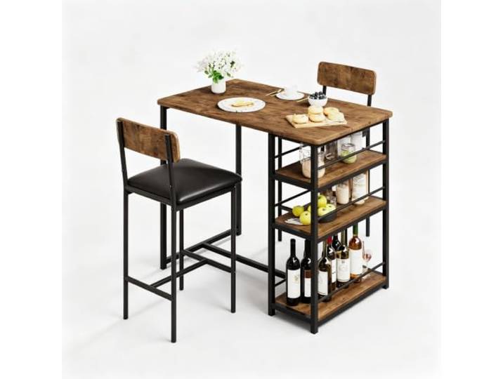 Bartisch Set 3-teilig 2 Personen Polsterstühle mit Ablagefächern Gepolsterte Sitzflächen, Drei Fächer, Kompakte Bauweise, Für Frühstücksbereich, Moderne Optik
