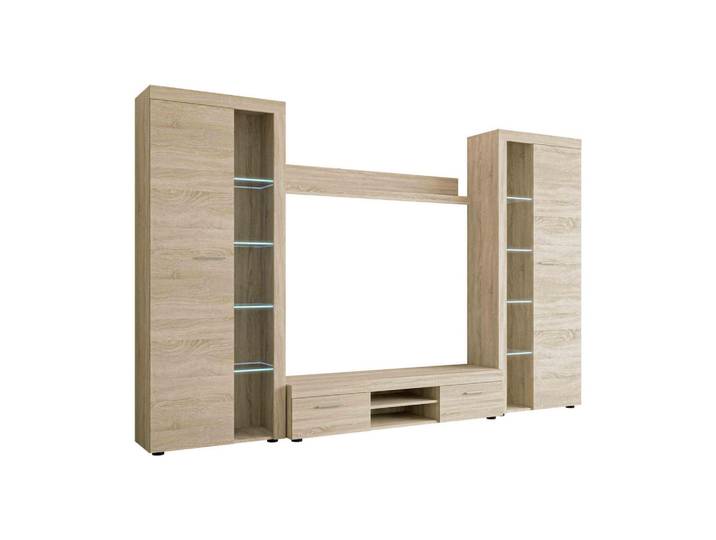 Mirjan24 Wohnwand Rumba XL mit LED Beleuchtung, Sonoma Eiche, Rechteckig,Rechteckig, 300x190x40 cm, Wohnzimmer, Wohnwände