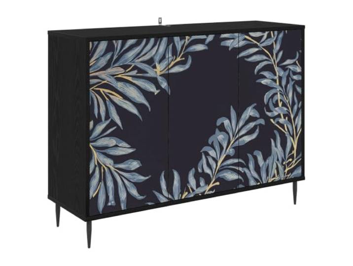 XHNIFBN Sideboard DOKKUM Schwarz Eichen-Optik Kommode 102x33x76 cm Modernes Anrichte-Möbel für Wohnzimmer und Flur mit 3 Türen, 2 Fächern und stilvoll verzierter Front.